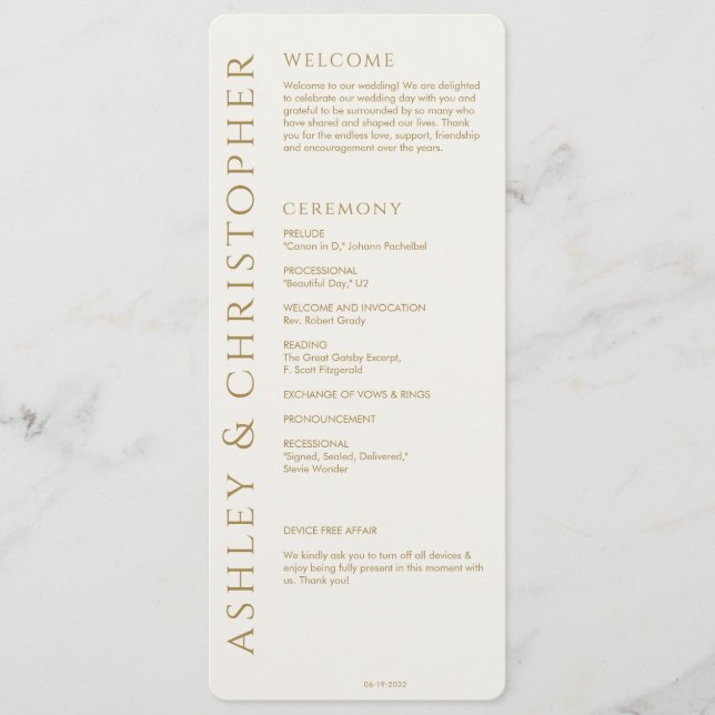 Elegant Modern Gold Wedding Program (Front)