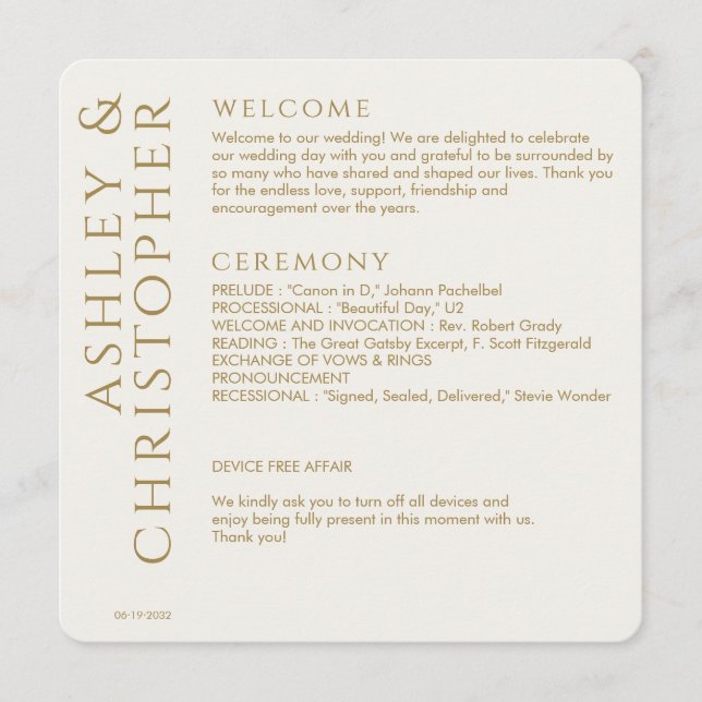 Elegant Modern Gold Wedding Program (Front)