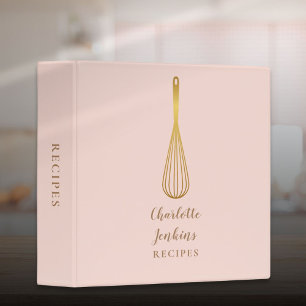 Elegant Modern Gold Whisk Blush Pink Recipe Binder