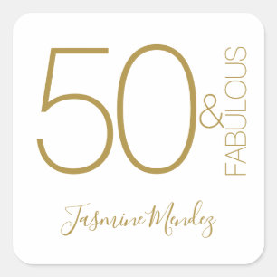  Elegant Modern Gold White 50 & Fabulous Birthday  Square Sticker