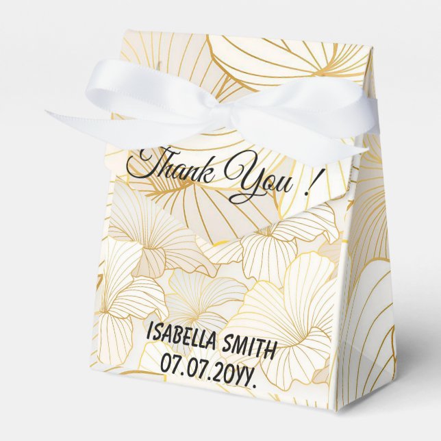 Elegant Modern Gold White Floral Line Collection Favor Box (Front Side)