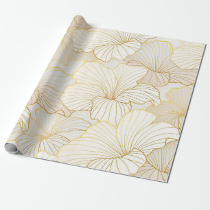 Elegant Modern Gold White Floral Line Collection Wrapping Paper