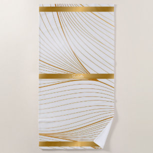 Elegant Modern Gold White Leaves Line Collection Beach Towel