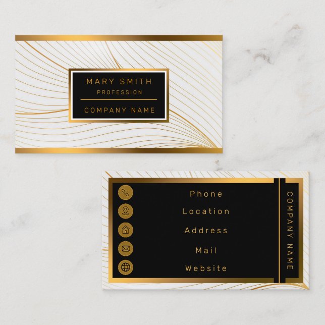 Elegant Modern Gold White Leaves Line Collection Business Card (Front/Back)