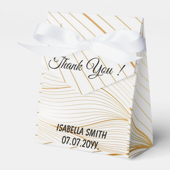 Elegant Modern Gold White Leaves Line Collection Favor Box (Front Side)