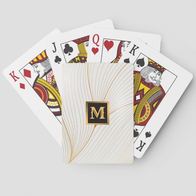 Elegant Modern Gold White Leaves Line Collection Playing Cards (Back)