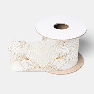 Elegant Modern Gold White Leaves Line Collection Satin Ribbon