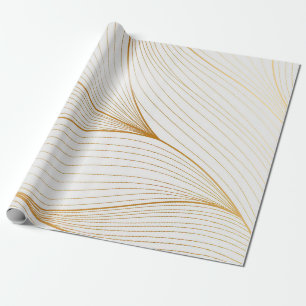 Elegant Modern Gold White Leaves Line Collection Wrapping Paper