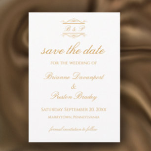 Elegant Modern Gold & White Monogram Wedding Save The Date