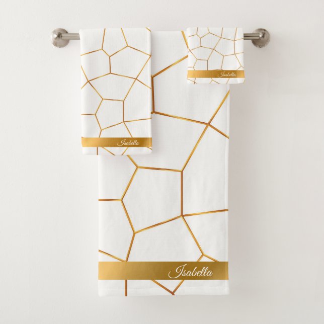 Elegant Modern Gold White Stained Glass Collection Bath Towel Set (Insitu)