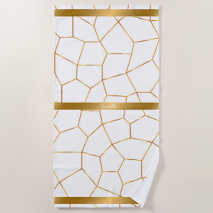 Elegant Modern Gold White Stained Glass Collection Beach Towel