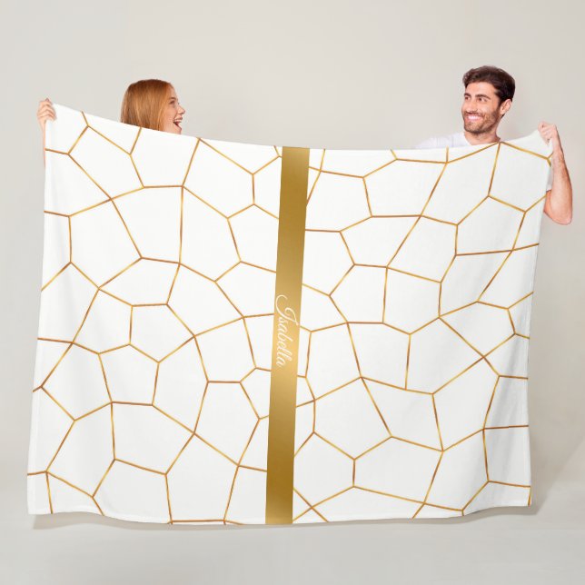 Elegant Modern Gold White Stained Glass Collection Fleece Blanket (In Situ)