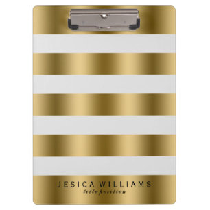 Elegant Modern Gold & White Stripes Pattern Clipboard