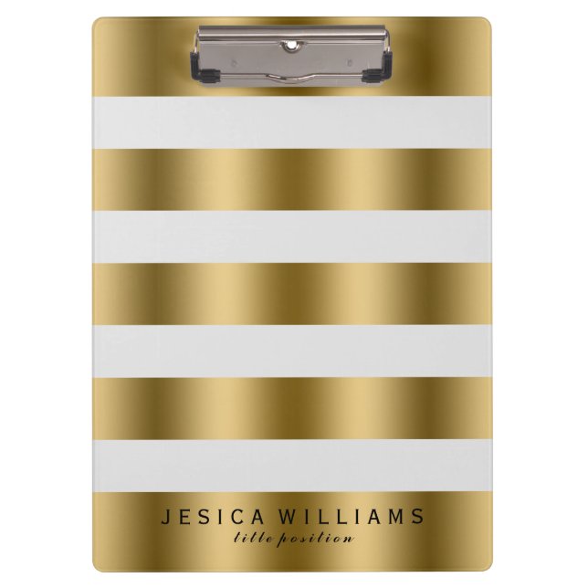 Elegant Modern Gold & White Stripes Pattern Clipboard (Front)