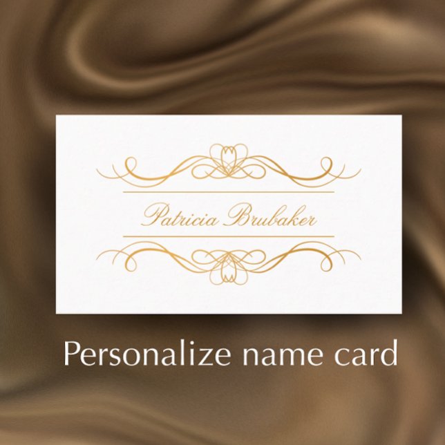 Elegant Modern Gold &amp; White Swirl Script Name Place Card (Customize these elegant golden name cards for a beautiful celebration table.
)