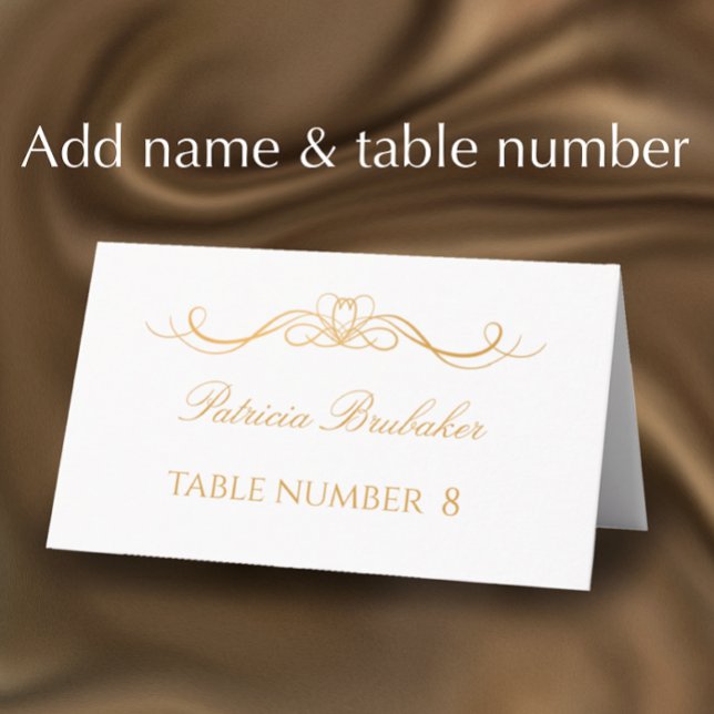 Elegant Modern Gold & White Wedding Name & Table Place Card (Customize this elegant simple white and gold place card with the a name and table number.
)