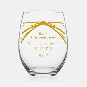 Elegant Modern Golden 50th Anniversary Keepsake Stemless Wine Glass