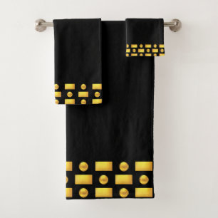 Elegant Modern Golden & Black Bath Towel Set
