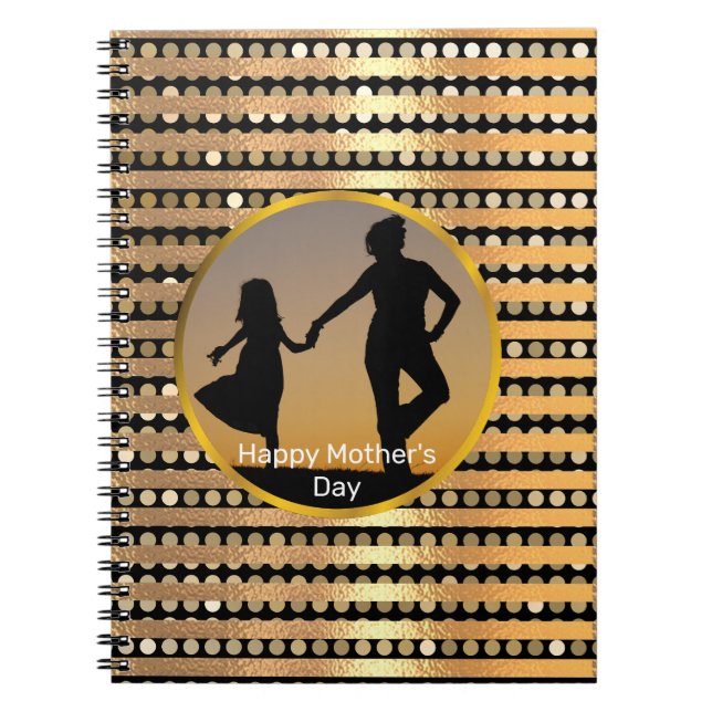 Elegant modern golden Black stripes Mother's Day Notebook (Front)