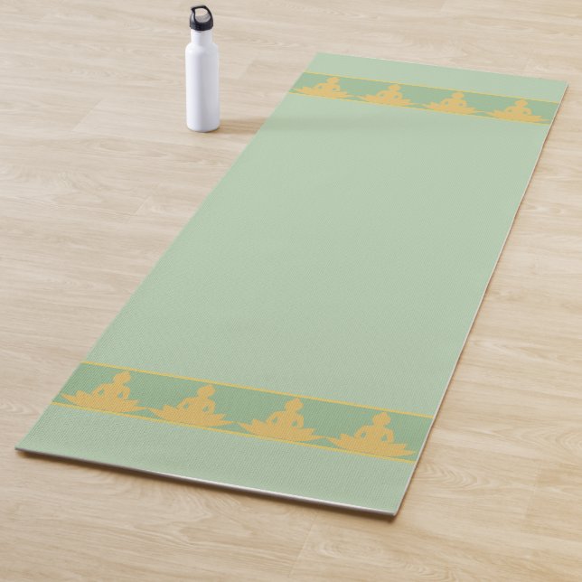 Elegant, Modern Golden Buddha on Laurel Green Yoga Mat (In Situ)