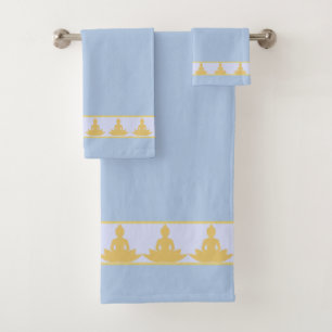 Elegant, Modern Golden Buddha on Light Blue Bath Towel Set