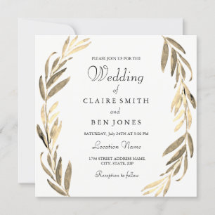 Elegant Modern Golden Leaf Wedding Invitation