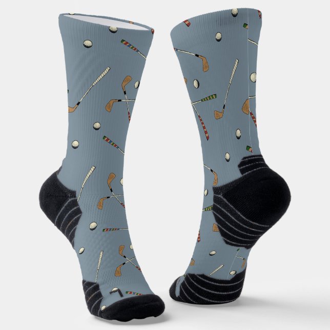Elegant Modern Golf Golfer Club Ball Pattern Blue Socks (Angled)