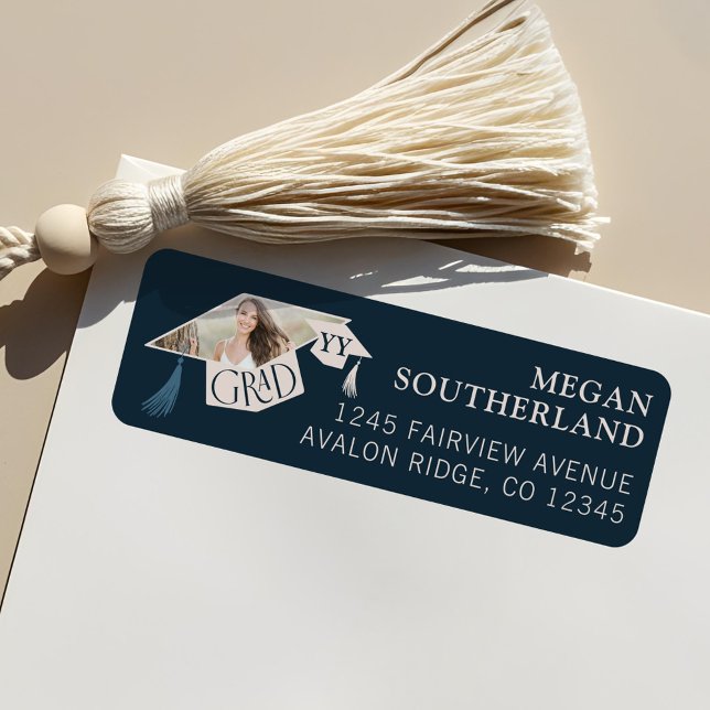 Elegant Modern Grad Cap & Tassel Graduation Photo (Elegant Modern Grad Cap & Tassel Graduation Photo Label)