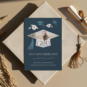 Elegant Modern Grad Cap & Tassel Photo Graduation Announcement