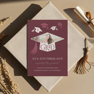 Elegant Modern Grad Cap & Tassel Photo Graduation Announcement