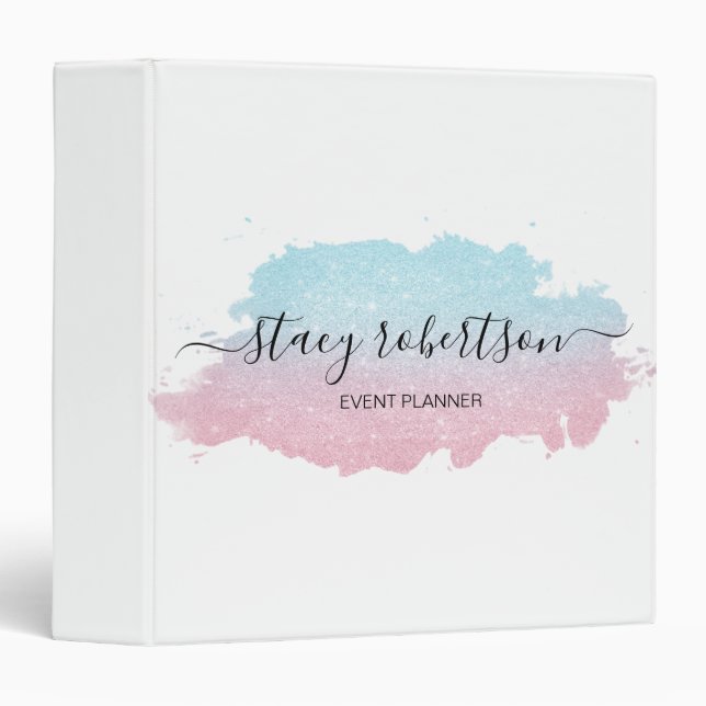 Elegant modern gradient blue rose gold glitter binder (Front/Spine)