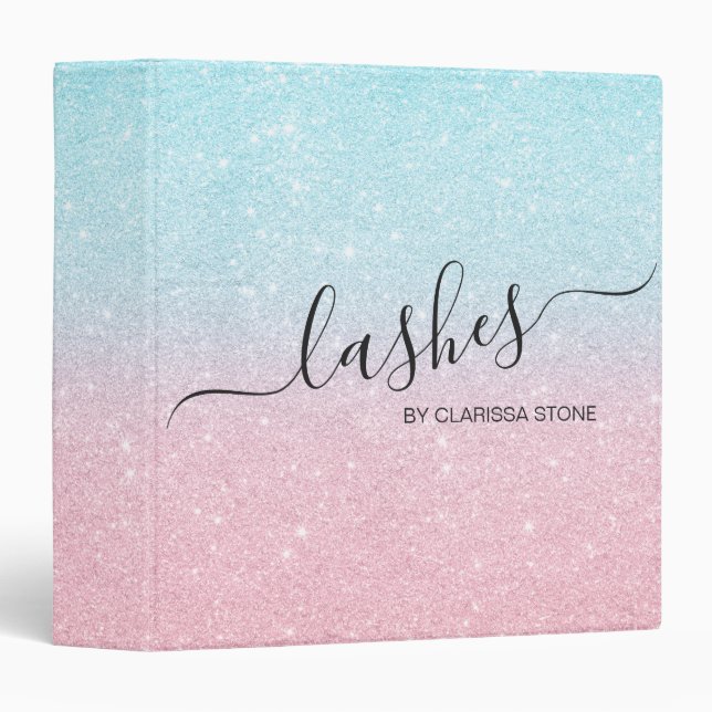 Elegant modern gradient blue rose gold glitter binder (Front/Spine)