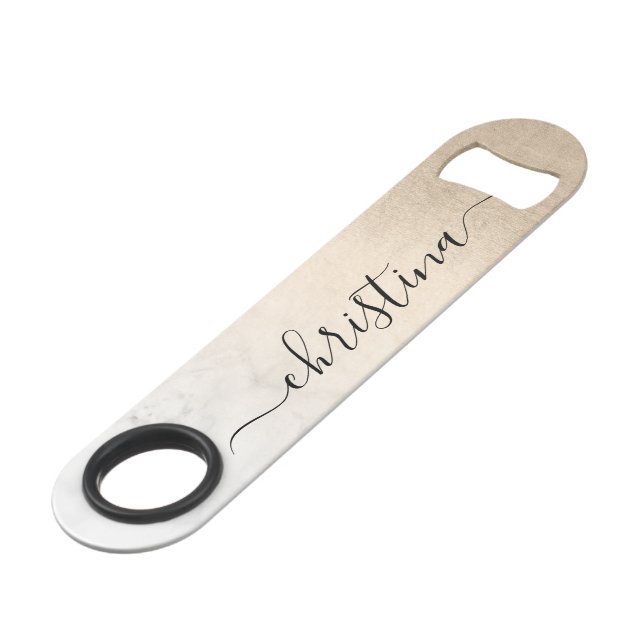 Elegant modern gradient copper gold white marble bar key (Front Angled)