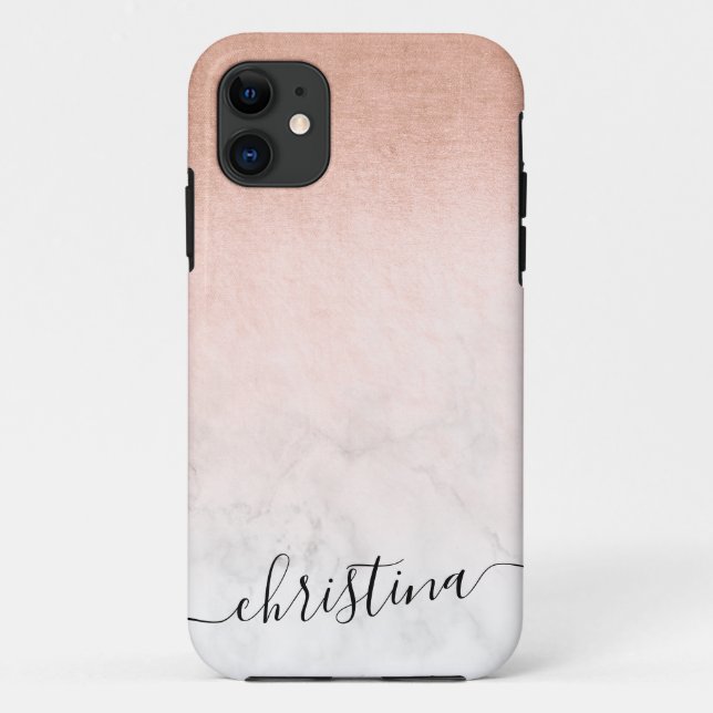 Elegant modern gradient copper gold white marble Case-Mate iPhone case (Back)