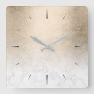 Elegant modern gradient copper gold white marble square wall clock