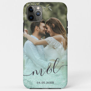 Elegant modern gradient mint green glitter photo iPhone 11 pro max case