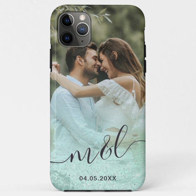 Elegant modern gradient mint green glitter photo Case-Mate iPhone case (Back)