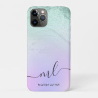 Elegant modern gradient mint green glitter purple