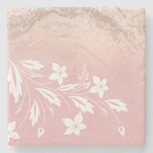 Elegant modern gradient rose gold glitter floral stone coaster