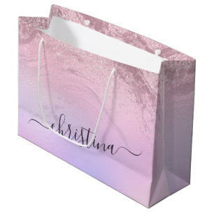 Elegant modern gradient rose gold glitter purple large gift bag