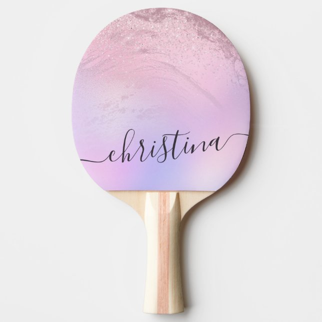 Elegant modern gradient rose gold glitter purple ping pong paddle (Front)
