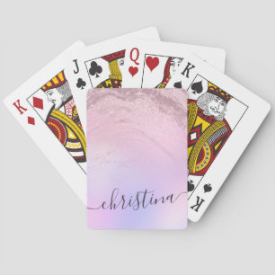 Elegant modern gradient rose gold glitter purple playing cards