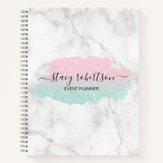 Elegant modern gradient rose gold mint glitter  notebook (Front)