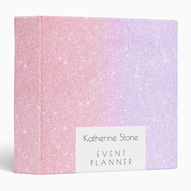 Elegant modern gradient rose gold & purple glitter binder (Front/Spine)