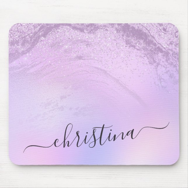 Elegant modern gradient violet glitter marble mouse pad (Front)