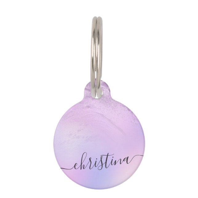 Elegant modern gradient violet glitter marble pet tag (Front)
