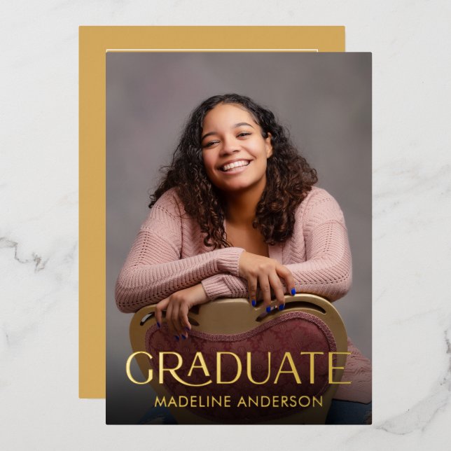 Elegant Modern Graduation Photo Gold (Front/Back)