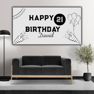 Elegant Modern Gray and Black Happy 21st birthday  Banner