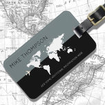 Elegant, modern gray black worldmap travel luggage tag<br><div class="desc">Great design to identify your belongings. The map of the World in a half black / half gray background. A luggage tag with a name is important for several practical reasons when traveling. Firstly, it serves as a quick and easy way to identify your luggage among the sea of similar...</div>
