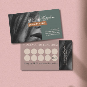 Elegant Modern Green Brown Photo Hair Studio    Loyalty Card